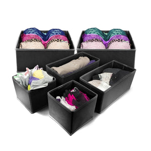 Sorbus Foldable Storage Drawer Closet Dresser Organizer Bins for Underwear, Bras, Socks, Ties, Scarves, Accessories and More - 6 Piece Set (Black)