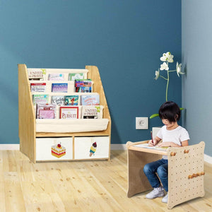 Purchase mallbest childrens bookshelf kids sling book rack with two storage boxes and toys organizer shelves natural solid wood baby bookcase