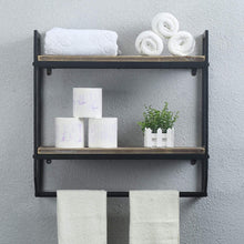 Load image into Gallery viewer, Exclusive 2 tier metal industrial 23 6 bathroom shelves wall mounted rustic wall shelf over toilet towel rack with towel bar utility storage shelf rack floating shelves towel holder black brush silver