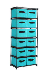 Online shopping homebi storage chest shelf unit 12 drawer storage cabinet with 6 tier metal wire shelf and 12 removable non woven fabric bins in turquoise 20 67w x 12d x49 21h