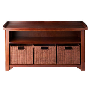 Discover the best winsome wood milanwood storage bench in antique walnut finish with storage shelf and 3 rattan baskets in antique walnut finish