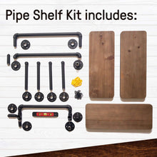 Load image into Gallery viewer, Storage industrial pipe shelves with towel rack diy floating wood shelves and metal bracket pipes rustic mounted wall shelf for bathroom kitchen living room bedroom decorative farmhouse shelving units