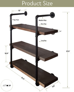 New 2choice industrial pipe shelving rustic shelves solid canadian wood vintage sleek pipe shelves for floating bookshelf kitchen living room versatile home decor wall mounted storage 3 tier