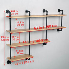 Load image into Gallery viewer, Buy mbqq 4 tiers 63inch industrial pipe shelving rustic wooden metal floating shelves home decor shelves wall mount with wine rack decorative accent wall book shelf for kitchen or office organizer black