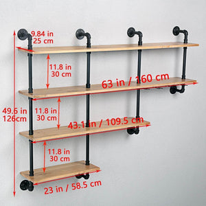 Buy mbqq 4 tiers 63inch industrial pipe shelving rustic wooden metal floating shelves home decor shelves wall mount with wine rack decorative accent wall book shelf for kitchen or office organizer black