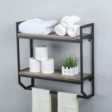 Load image into Gallery viewer, Discover the best 2 tier metal industrial 23 6 bathroom shelves wall mounted rustic wall shelf over toilet towel rack with towel bar utility storage shelf rack floating shelves towel holder black brush silver