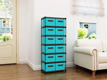 Load image into Gallery viewer, Related homebi storage chest shelf unit 12 drawer storage cabinet with 6 tier metal wire shelf and 12 removable non woven fabric bins in turquoise 20 67w x 12d x49 21h