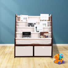 Load image into Gallery viewer, Related mallbest childrens bookshelf kids sling book rack with two storage boxes and toys organizer shelves natural solid wood baby bookcase