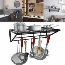 Load image into Gallery viewer, Great kaluo 3 tier hanging wall mount pot rack kitchen storage shelf with 10 hooks for kitchen cookware utensils pans household items