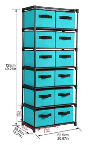 Organize with homebi storage chest shelf unit 12 drawer storage cabinet with 6 tier metal wire shelf and 12 removable non woven fabric bins in turquoise 20 67w x 12d x49 21h