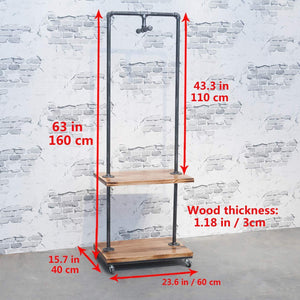 Order now industrial pipe clothing rack with wood shelves steampunk iron garment rack on wheels vintage rolling cloths racks for hanging clothes commercial grade clothes racks retail display clothing shelf