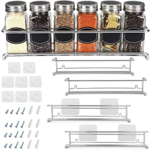 Load image into Gallery viewer, Order now spice rack organizer for cabinet door mount or wall mounted set of 4 chrome tiered hanging shelf for spice jars storage in cupboard kitchen or pantry display bottles on shelves in cabinets