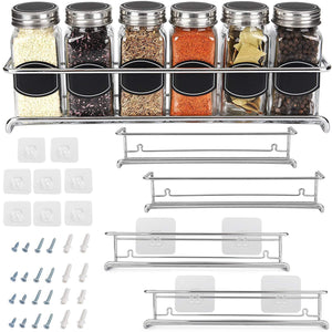 Order now spice rack organizer for cabinet door mount or wall mounted set of 4 chrome tiered hanging shelf for spice jars storage in cupboard kitchen or pantry display bottles on shelves in cabinets