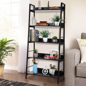 Amazon best 5 shelf ladder bookcase industrial bookshelf wood and metal bookshelves plant flower stand rack book rack storage shelves for home decor