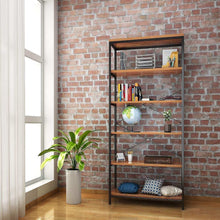 Load image into Gallery viewer, Top rated dtemple 5 tier wooden free standing bookshelf multifunctional storage rack vintage industrial style bookcase book organizer display shelf for home and office balcony study room livingroom