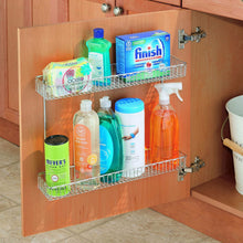 Load image into Gallery viewer, Save interdesign classico metal 2 tier shelf under sink organizer for kitchen bathroom cabinets 16 75 x 4 25 x 13 chrome