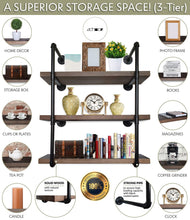 Load image into Gallery viewer, Kitchen 2choice industrial pipe shelving rustic shelves solid canadian wood vintage sleek pipe shelves for floating bookshelf kitchen living room versatile home decor wall mounted storage 3 tier