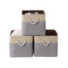 Load image into Gallery viewer, Get decomomo cube foldable storage bin 3 pack collapsible sturdy cationic fabric storage basket with handles for organizing shelf nursery home closet laundry office grey beige 13 x 13 x 13
