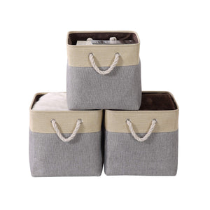 Get decomomo cube foldable storage bin 3 pack collapsible sturdy cationic fabric storage basket with handles for organizing shelf nursery home closet laundry office grey beige 13 x 13 x 13