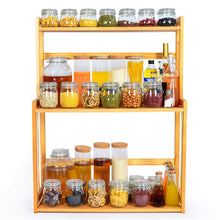 Load image into Gallery viewer, Buy 3 tier spice rack kitchen bathroom countertop storage organizer rack bamboo spice bottle jars rack holder with adjustable shelf 100 natrual bamboo
