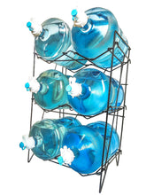 Load image into Gallery viewer, Discover the 3 to 5 gallon water bottle jug shelf rack holder stand kitchen storage instant set up stainless steel heavy duty collapsible sturdy durable portable fits anywhere only 11 lbs holds 400 lbs