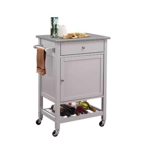 Kitchen Cart In Stainless Steel And Gray - Stainless Steel, Rubber W Stainless Steel And Gray