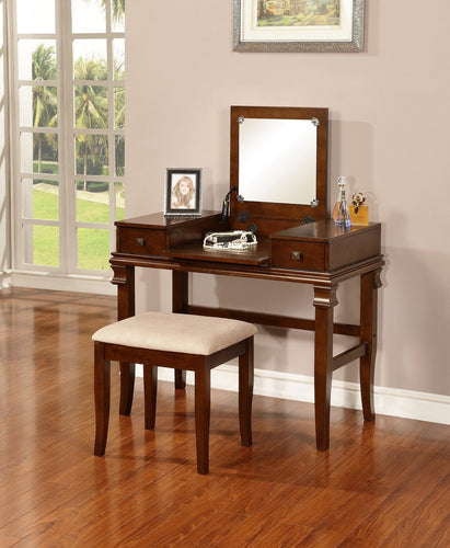 Angela Two Piece Vanity Set in Rich Walnut Finish