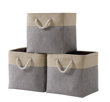 Load image into Gallery viewer, Discover decomomo cube foldable storage bin 3 pack collapsible sturdy cationic fabric storage basket with handles for organizing shelf nursery home closet laundry office grey beige 13 x 13 x 13