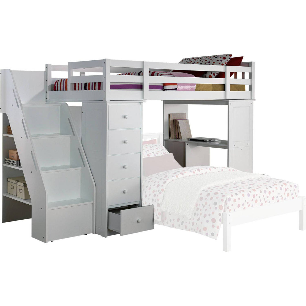 Acme 37145 Freya White Twin Loft Bed with Bookcase Ladder