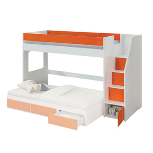 Acme 37460 Lawson White And Orange Wood Finish Twin Loft Bed With Trundle
