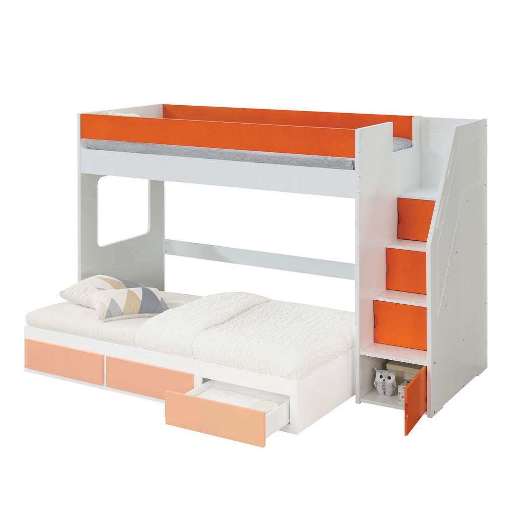 Acme 37460 Lawson White And Orange Wood Finish Twin Loft Bed