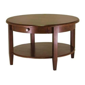 Circular Round Coffee Table in Antique Walnut Finish