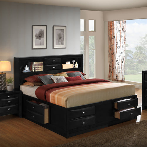 Blemerey 110 Black Wood Storage King Bed