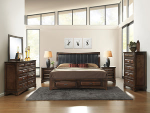 Broval 179 Light Espresso Finish Wood Bed Room Set, Queen Storage Bed, Dresser, Mirror, 2 Night Stands, Chest