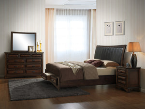 Broval 179 Light Espresso Finish Wood Bed Room Set, Queen Storage Bed, Dresser, Mirror, Night Stand