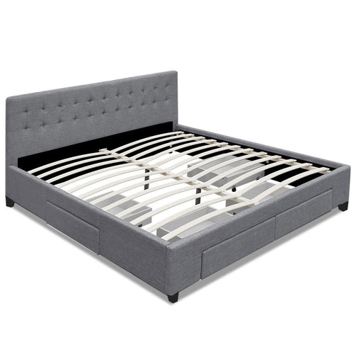 DOUBLE Bed Frame with 4 Storage Drawers AVIO Fabric Headboard Wooden