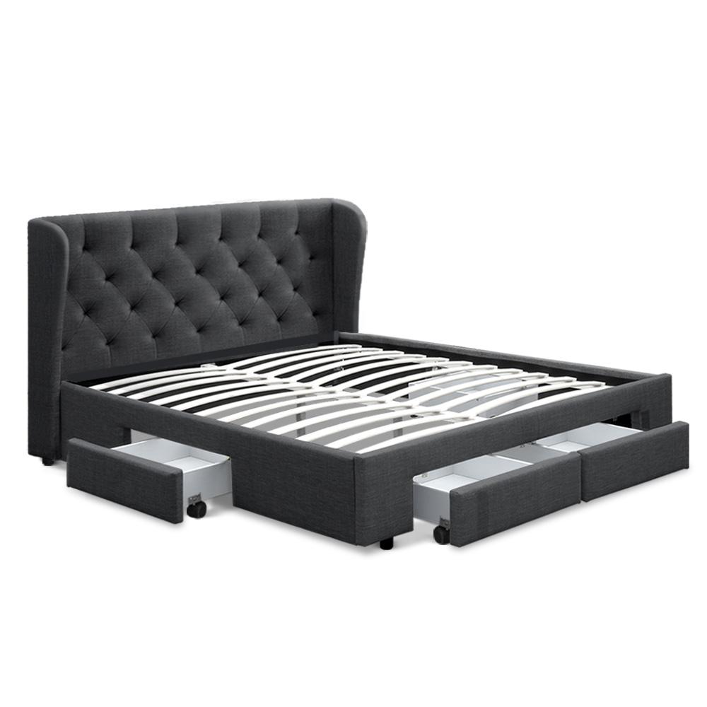 Artiss Double Full Size Bed Frame Base Mattress With Storage Drawer Charcoal Fabric MILA