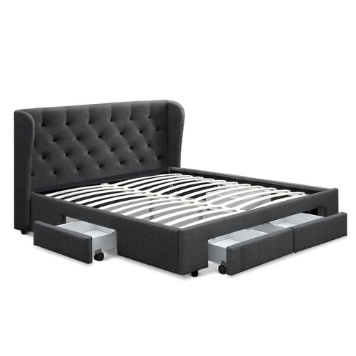 Artiss Double Full Size Bed Frame Base Mattress With Storage Drawer Charcoal Fabric MILA