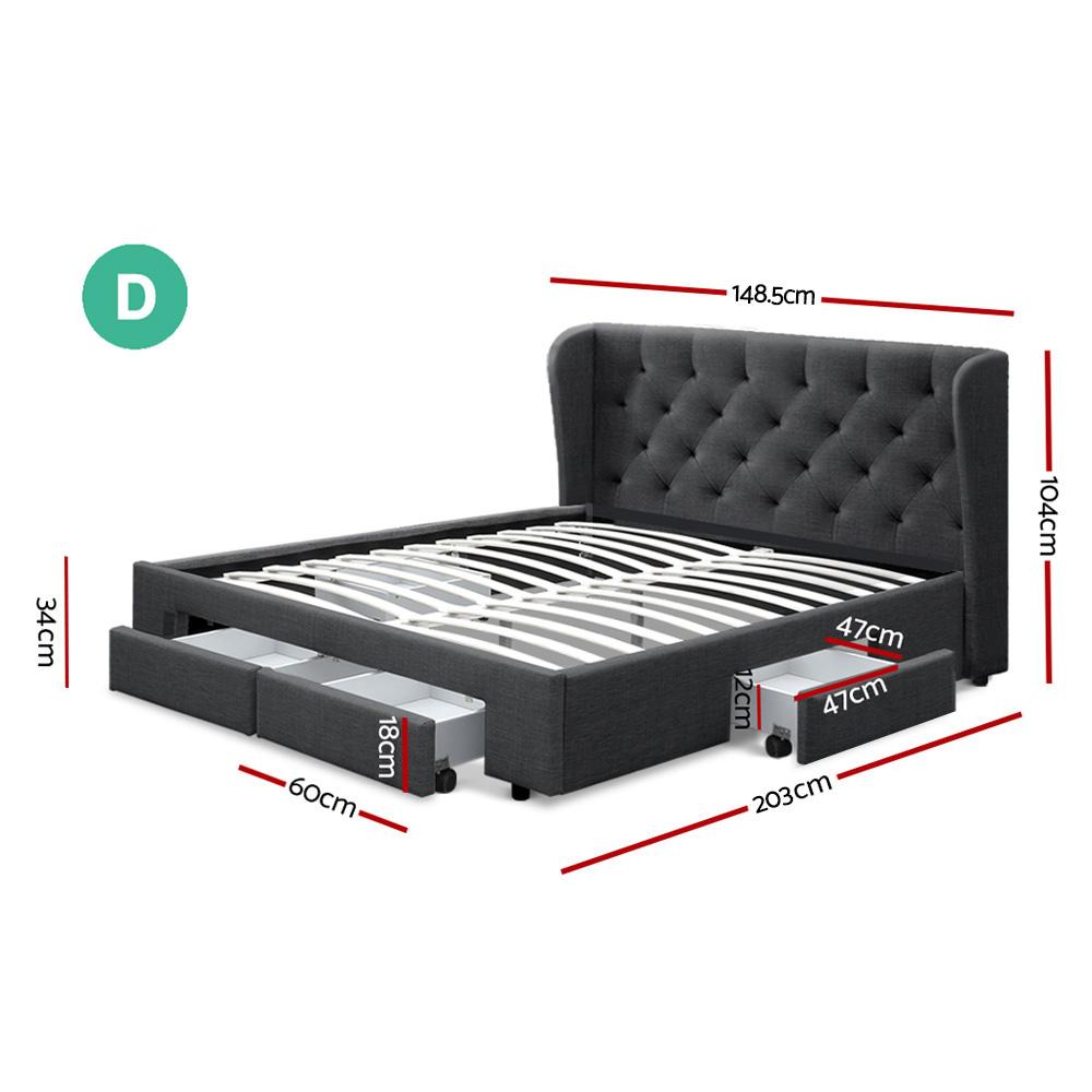 Double Full Size Bed Frame Base Mattress With Storage Drawer Charcoal Fabric MILA