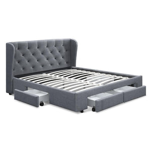 Artiss Double Full Size Bed Frame Base Mattress With Storage Drawer Grey Fabric MILA