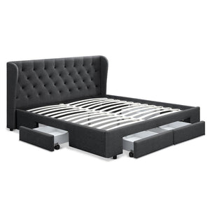 Artiss King Size Bed Frame Base Mattress With Storage Drawer Charcoal Fabric MILA