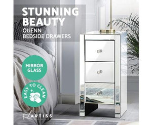 Artiss Mirrored Bedside table Drawers Furniture Mirror Glass Silver