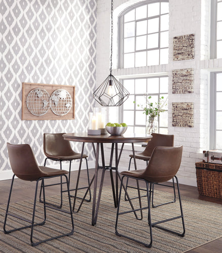 Centior Two-tone Brown Color Round DRM Counter Table and Four Barstools