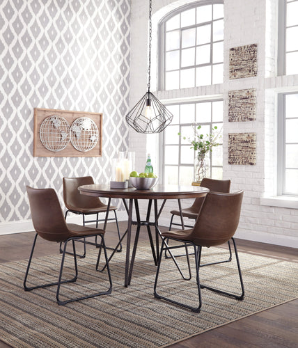 Centior Two-tone Brown Color Round Dining Room Table and Four Chairs