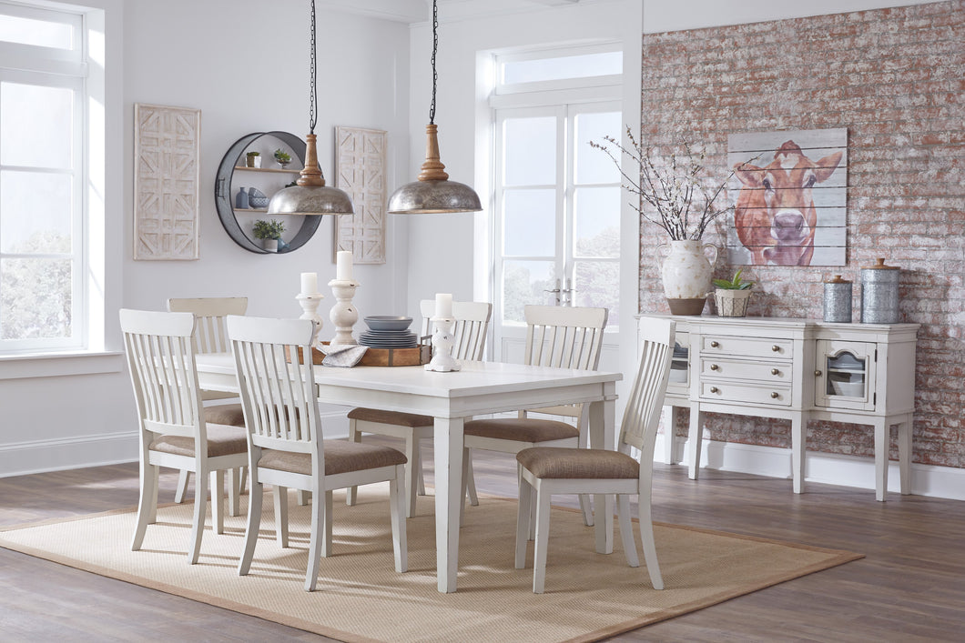 Dembuck Formal White Color  Dining Room Set: Rectangular Extension Table With 6 Side Chairs, Server