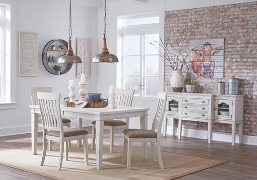 Dembuck Formal White Color  Dining Room Set: Rectangular Extension Table With 4 Side Chairs, Server