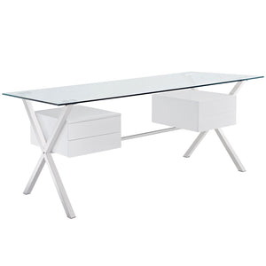 Abeyance Glass Top Office Desk in White