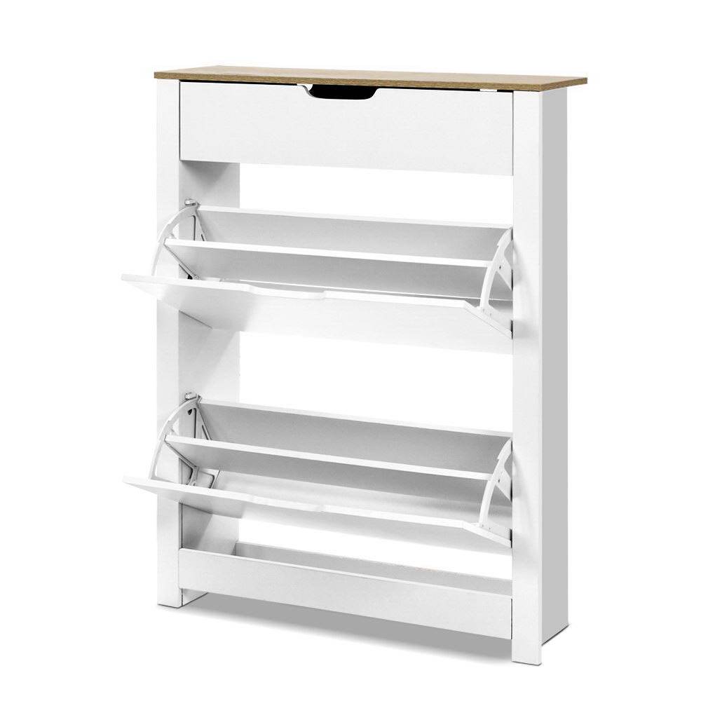 Artiss Shoe Cabinet Rack Storage Organiser Cupboard Shelf Drawer 16 Pairs White