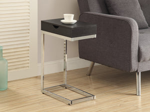 CAPPUCCINO / CHROME METAL ACCENT TABLE WITH A DRAWER