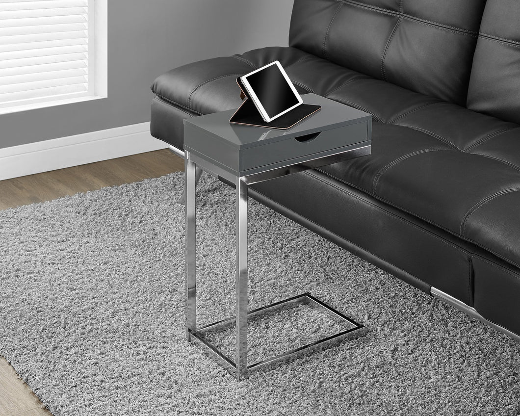 CHROME METAL / GLOSSY GREY ACCENT TABLE WITH A DRAWER